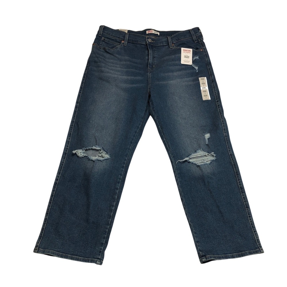 Signature Levi Strauss Heritage High-Rise Straight Distressed Jeans Womens 20W